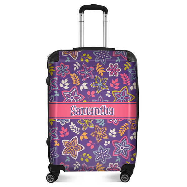 Custom Simple Floral Suitcase - 24" Medium - Checked (Personalized)