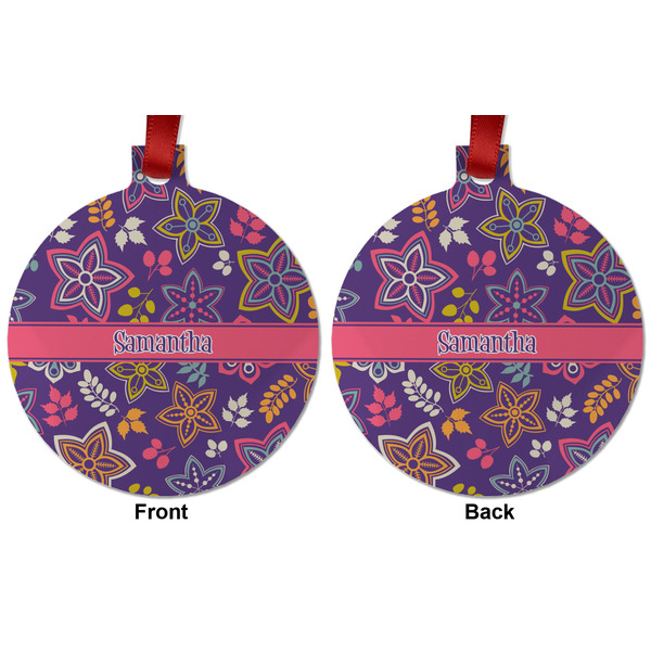 Simple Floral Metal Ball Ornament - Front and Back