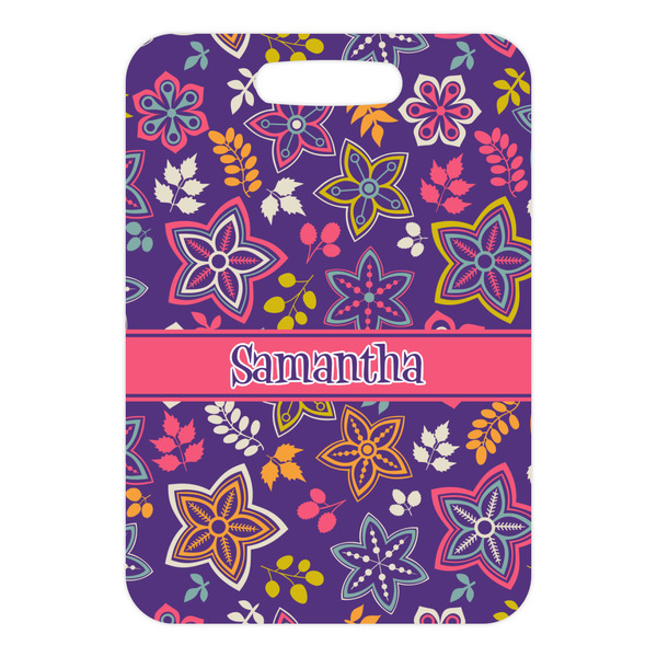 Simple Floral Metal Luggage Tag - Front Without Strap