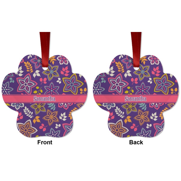 Simple Floral Metal Paw Ornament - Front and Back