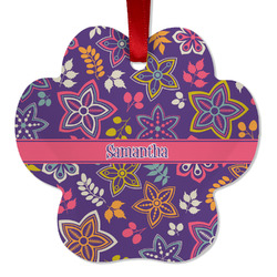 Simple Floral Metal Paw Ornament - Double Sided w/ Name or Text