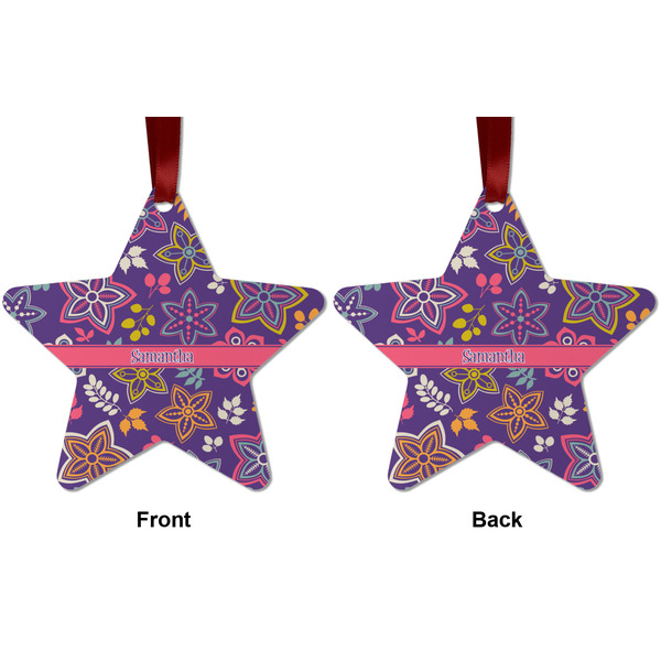 Simple Floral Metal Star Ornament - Front and Back