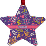 Simple Floral Metal Star Ornament - Double Sided w/ Name or Text