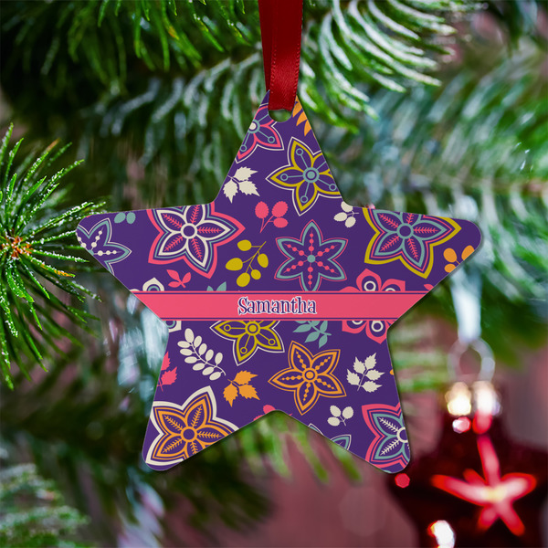 Simple Floral Metal Star Ornament - Lifestyle
