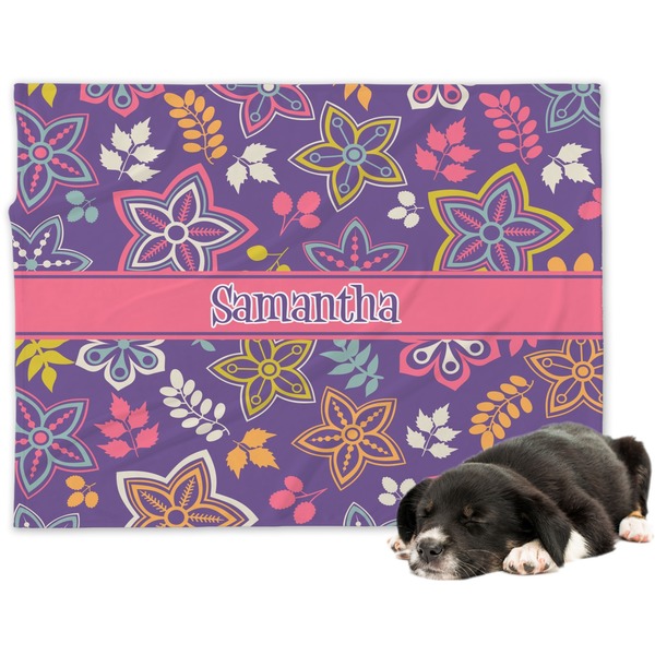 Custom Simple Floral Dog Blanket - Large (Personalized)