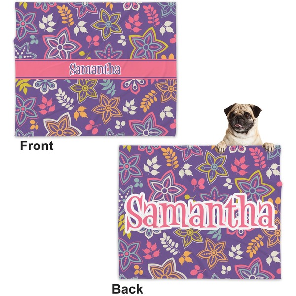 Simple Floral Microfleece Dog Blanket - Large- Front & Back