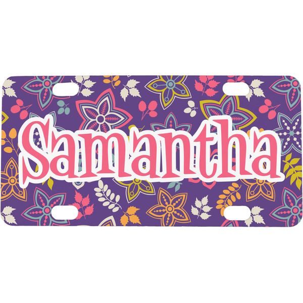 Custom Simple Floral Mini / Bicycle License Plate (4 Holes) (Personalized)