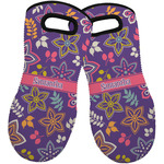 Simple Floral Neoprene Oven Mitts - Set of 2 w/ Name or Text