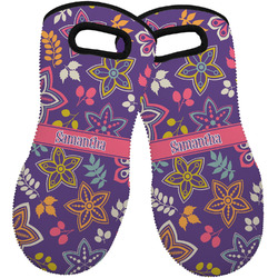 Simple Floral Neoprene Oven Mitts - Set of 2 w/ Name or Text