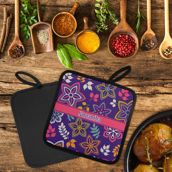 Simple Floral Neoprene Pot Holder - Set of 2  LIFESTYLE (Flatlay)