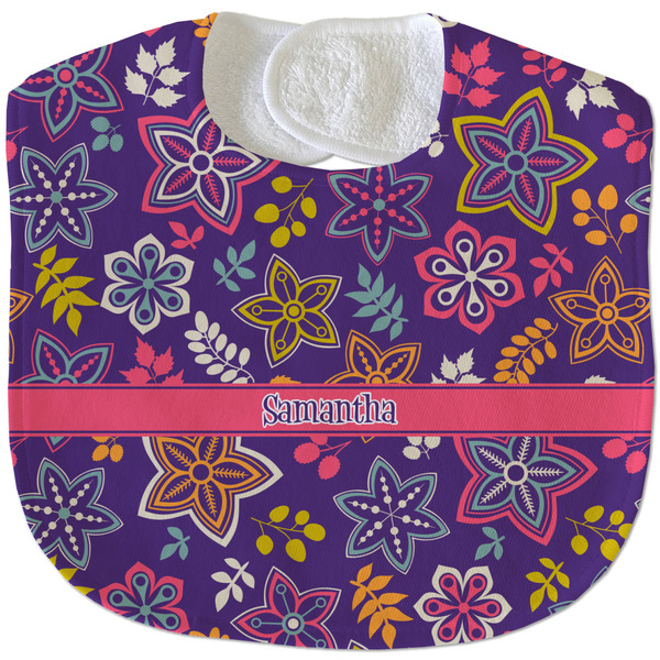 Simple Floral New Baby Bib - Closed and Folded