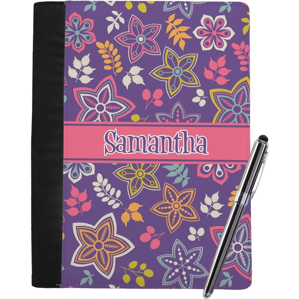 Custom Simple Floral Notebook Padfolio - Large w/ Name or Text
