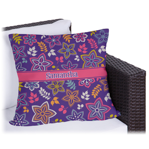 Custom Simple Floral Outdoor Pillow - 16" (Personalized)