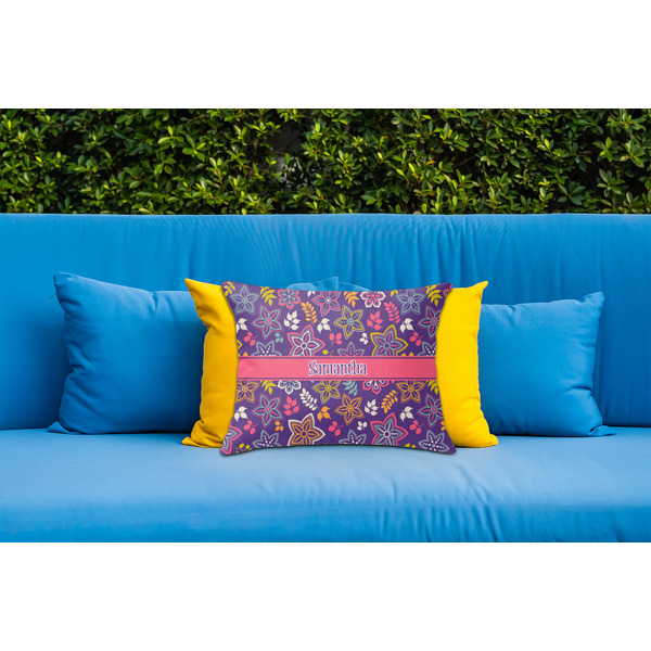 Simple Floral Outdoor Throw Pillow  - LIFESTYLE (Rectangular - 20x14)