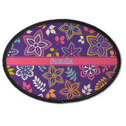 Simple Floral Iron On Oval Patch w/ Name or Text