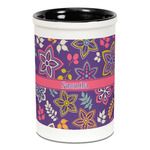 Simple Floral Ceramic Pencil Holders - Black