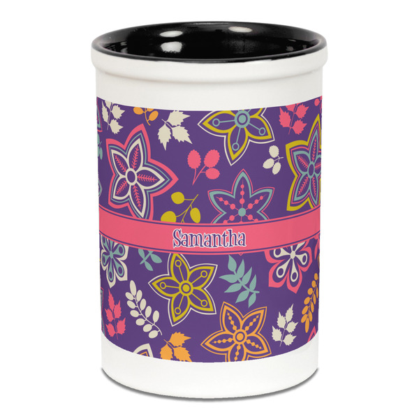Simple Floral Pencil Holder - Black