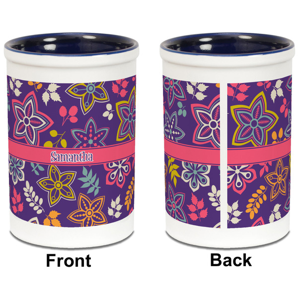 Simple Floral Pencil Holder - Blue - approval