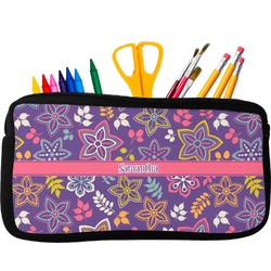 Simple Floral Neoprene Pencil Case - Small w/ Name or Text