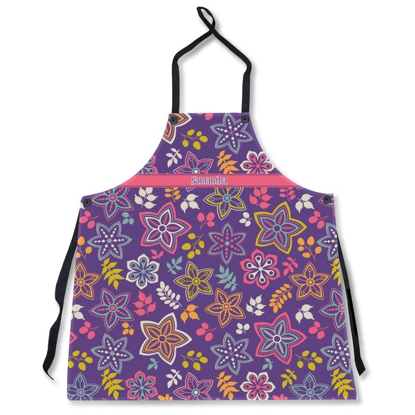 Custom Simple Floral Apron Without Pockets w/ Name or Text