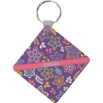 Simple Floral Diamond Plastic Keychain w/ Name or Text