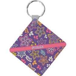 Simple Floral Diamond Plastic Keychain w/ Name or Text