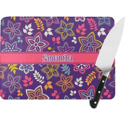 Simple Floral Rectangular Glass Cutting Board (Personalized)