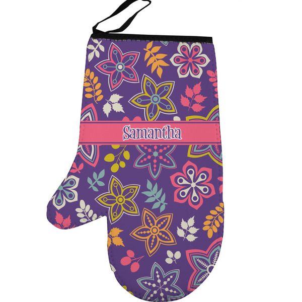 Custom Simple Floral Left Oven Mitt (Personalized)
