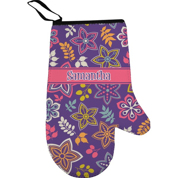 Custom Simple Floral Right Oven Mitt (Personalized)