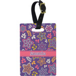 Simple Floral Plastic Luggage Tag - Rectangular w/ Name or Text