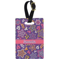 Simple Floral Plastic Luggage Tag - Rectangular w/ Name or Text