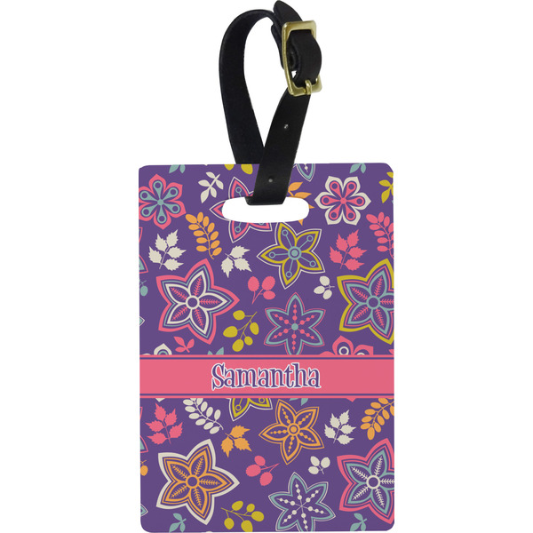Custom Simple Floral Plastic Luggage Tag - Rectangular w/ Name or Text