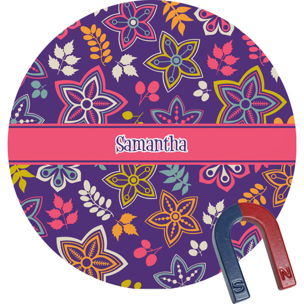Custom Simple Floral Round Fridge Magnet (Personalized)