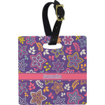 Simple Floral Plastic Luggage Tag - Square w/ Name or Text