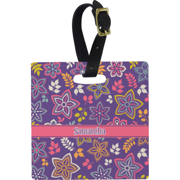 Simple Floral Personalized Square Luggage Tag