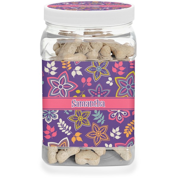 Custom Simple Floral Dog Treat Jar (Personalized)