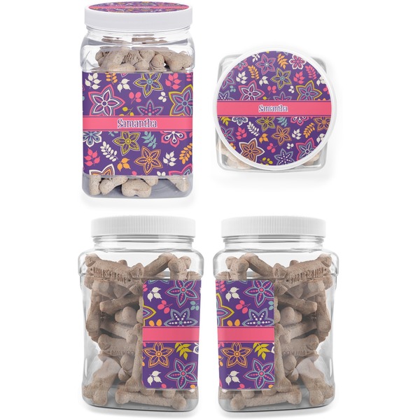 Simple Floral Pet Treat Jar - Multiple Angles