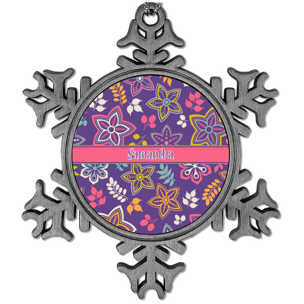Custom Simple Floral Vintage Snowflake Ornament (Personalized)
