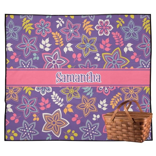 Custom Simple Floral Outdoor Picnic Blanket (Personalized)