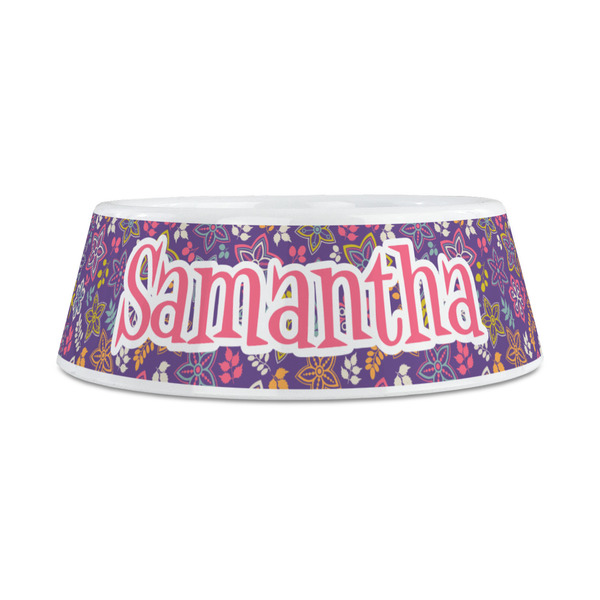 Simple Floral Plastic Dog Bowls - Medium - FRONT