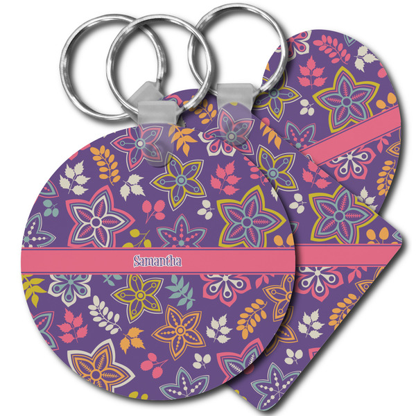 Custom Simple Floral Plastic Keychain (Personalized)
