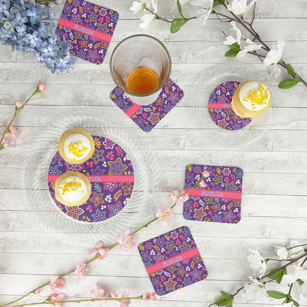 Simple Floral Plastic Party Appetizer & Dessert Plates - In Context