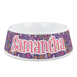Simple Floral Plastic Dog Bowl (Personalized)