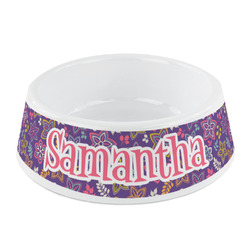 Simple Floral Plastic Dog Bowl - Small (Personalized)