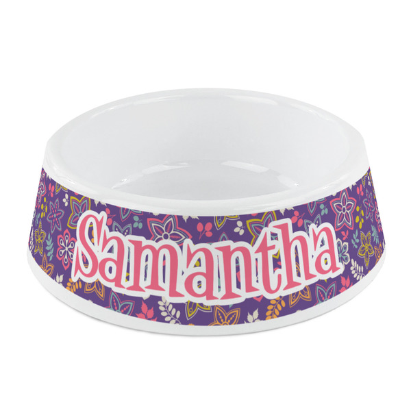 Custom Simple Floral Plastic Dog Bowl - Small (Personalized)