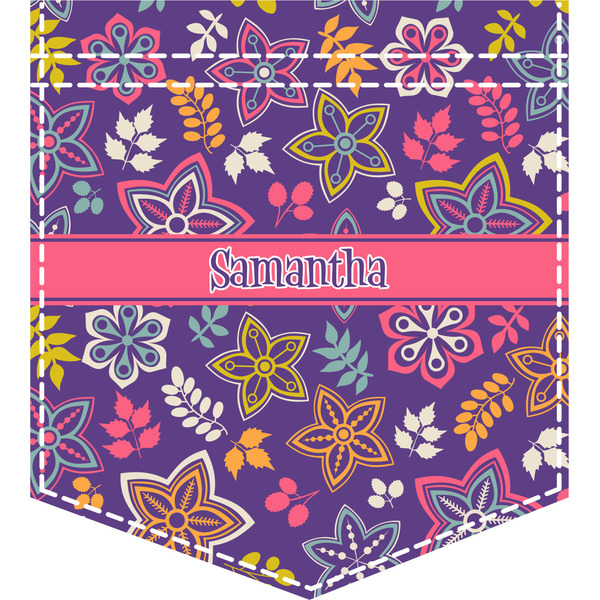 Custom Simple Floral Iron On Faux Pocket (Personalized)