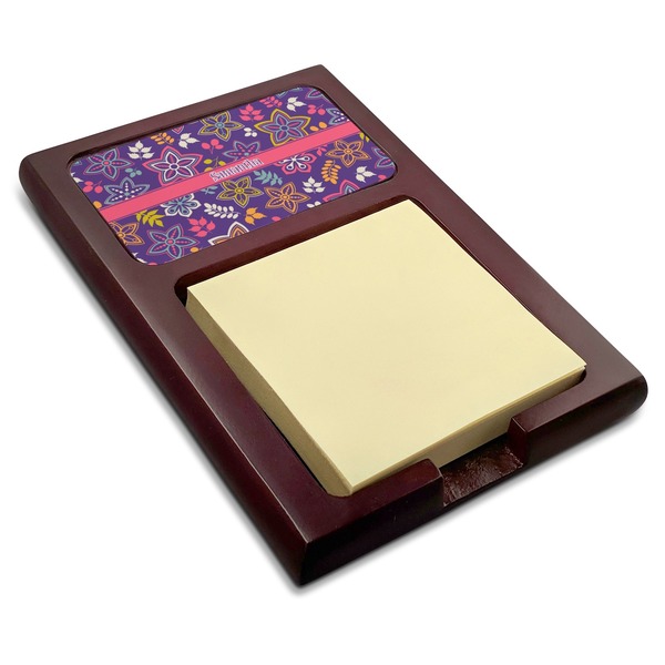 Custom Simple Floral Red Mahogany Sticky Note Holder (Personalized)