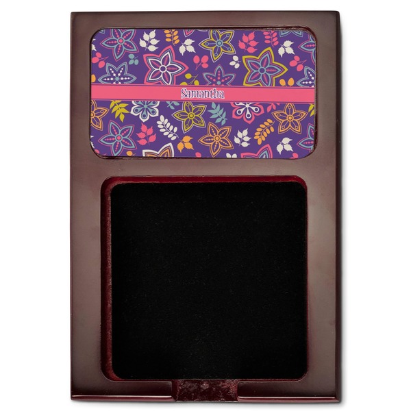 Simple Floral Red Mahogany Sticky Note Holder - Flat