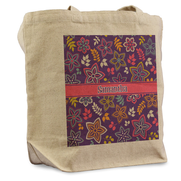 Custom Simple Floral Reusable Cotton Grocery Bag (Personalized)
