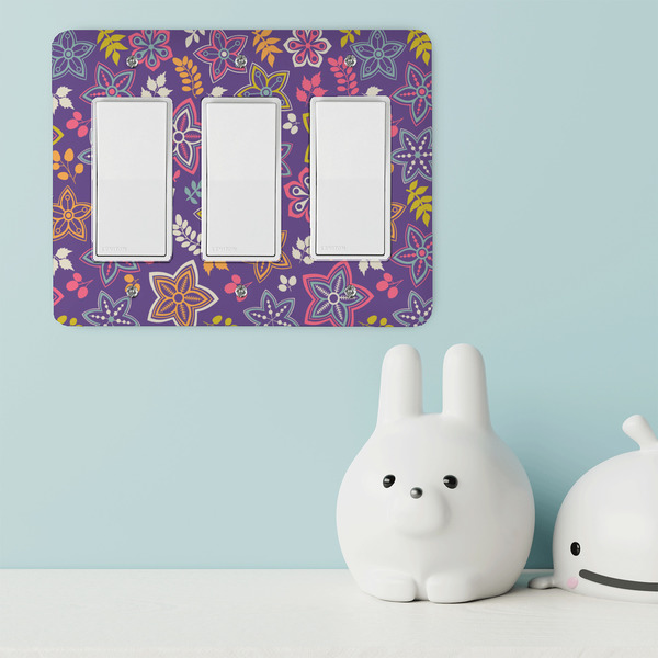 Simple Floral Rocker Light Switch Covers - Triple - IN CONTEXT
